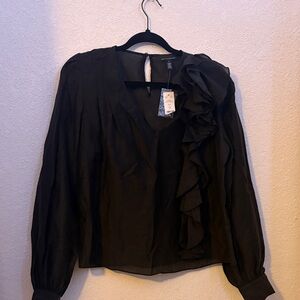 White House Black Market Chic Black Blouse with Ruffle